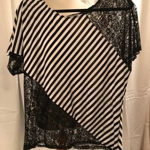 Black and white stripe and lace shirt